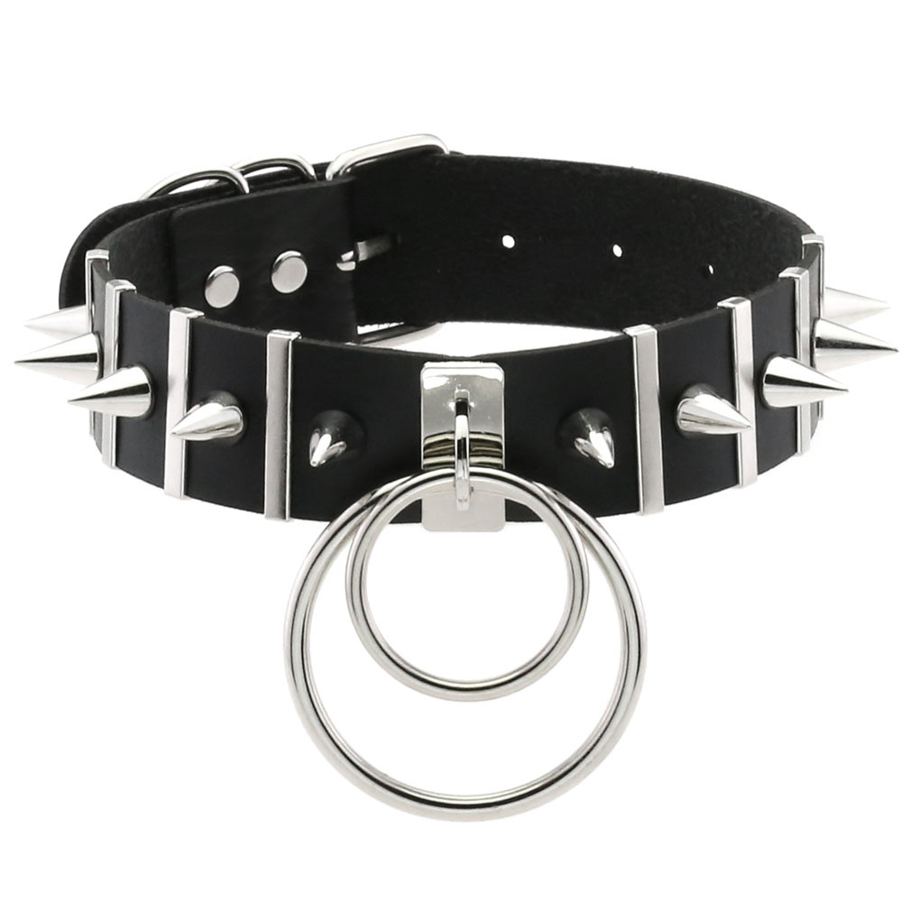 Women'S Emo Accessories - Collar de cuero con pinchos grandes